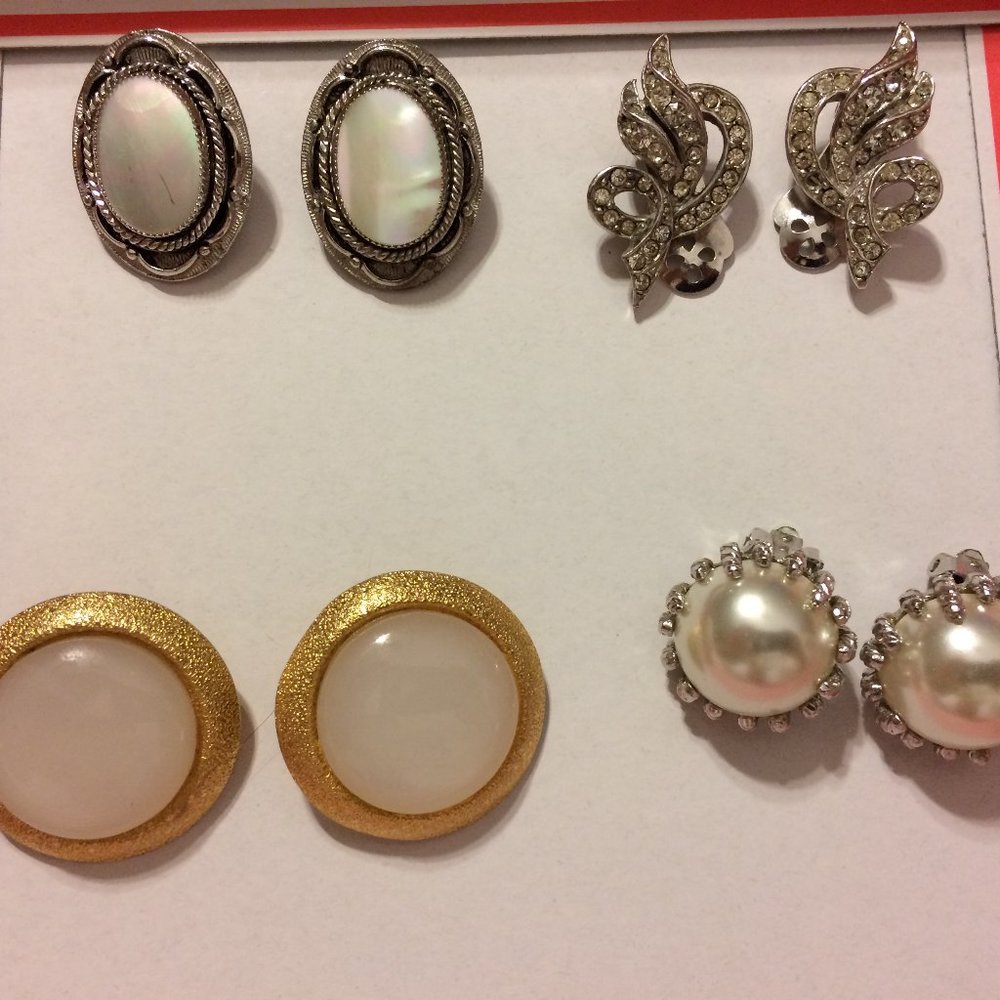 Four Pairs Vintage Clip on Earrings